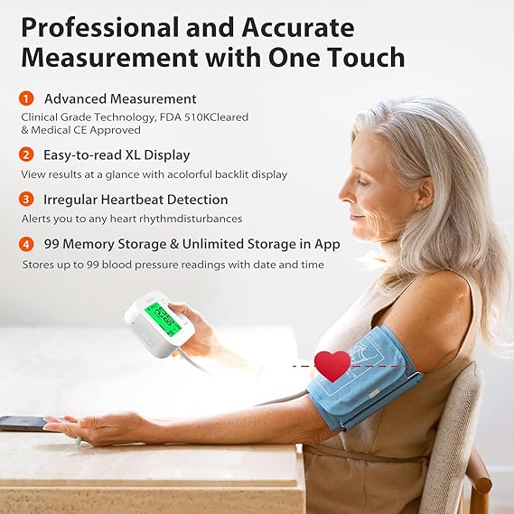 Blood Pressure Monitor with Bluetooth Compatible for iOS & Android Devices