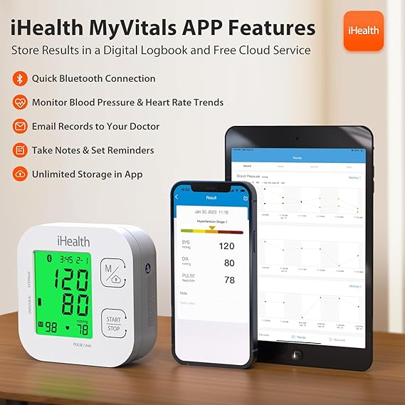 Blood Pressure Monitor with Bluetooth Compatible for iOS & Android Devices